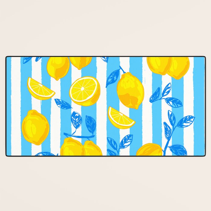 Italian Summer Lemons Pattern Coastal Mediterranean Illustration Desk Mat Gallery Image 3