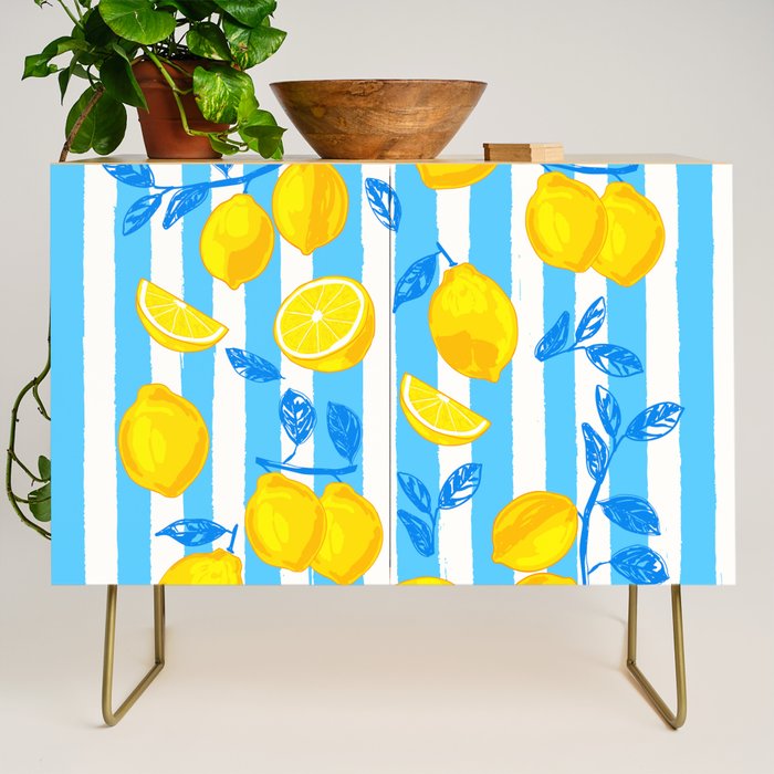 Italian Summer Lemons Pattern Coastal Mediterranean Illustration Credenza Gallery Image 1