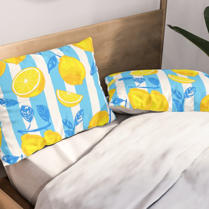 Italian Summer Lemons Pattern Coastal Mediterranean Illustration Pillow Sham Gallery Image 2