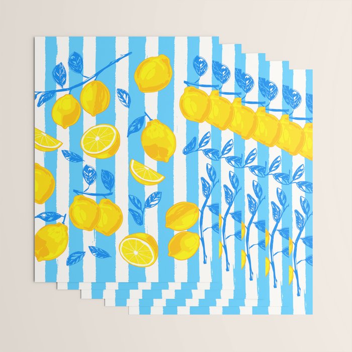 Italian Summer Lemons Pattern Coastal Mediterranean Illustration Wrapping Paper Gallery Image 3