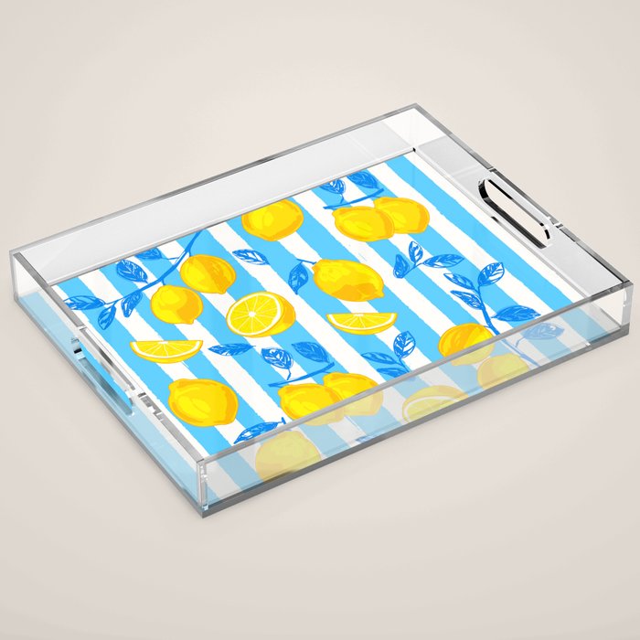 Italian Summer Lemons Pattern Coastal Mediterranean Illustration Acrylic Tray Gallery Image 1