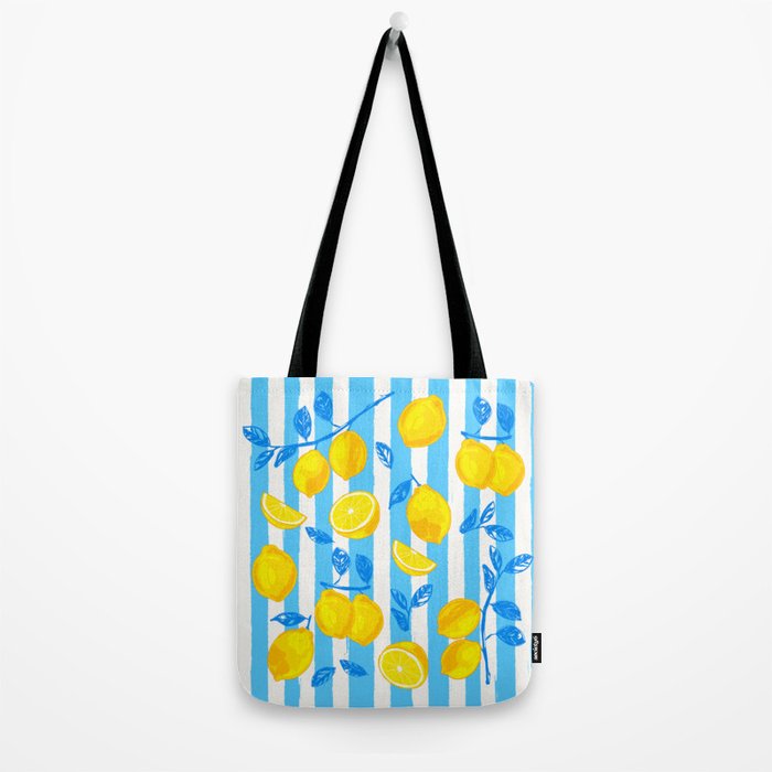 Italian Summer Lemons Pattern Coastal Mediterranean Illustration Tote Bag Gallery Image 2