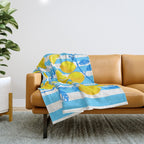 Italian Summer Lemons Pattern Coastal Mediterranean Illustration Throw Blanket Gallery Image 1
