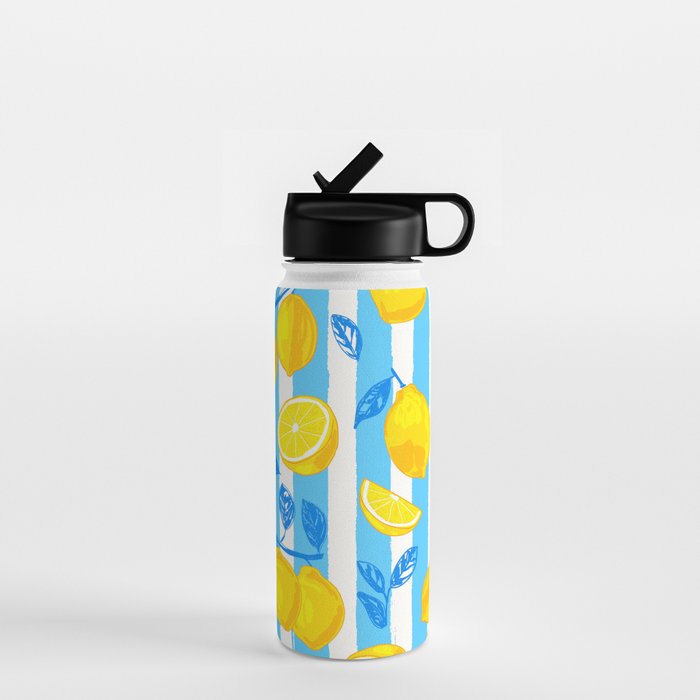 Italian Summer Lemons Pattern Coastal Mediterranean Illustration Water Bottle Gallery Image 1