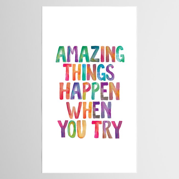AMAZING THINGS HAPPEN WHEN YOU TRY rainbow watercolor Tablecloth Gallery Image 2