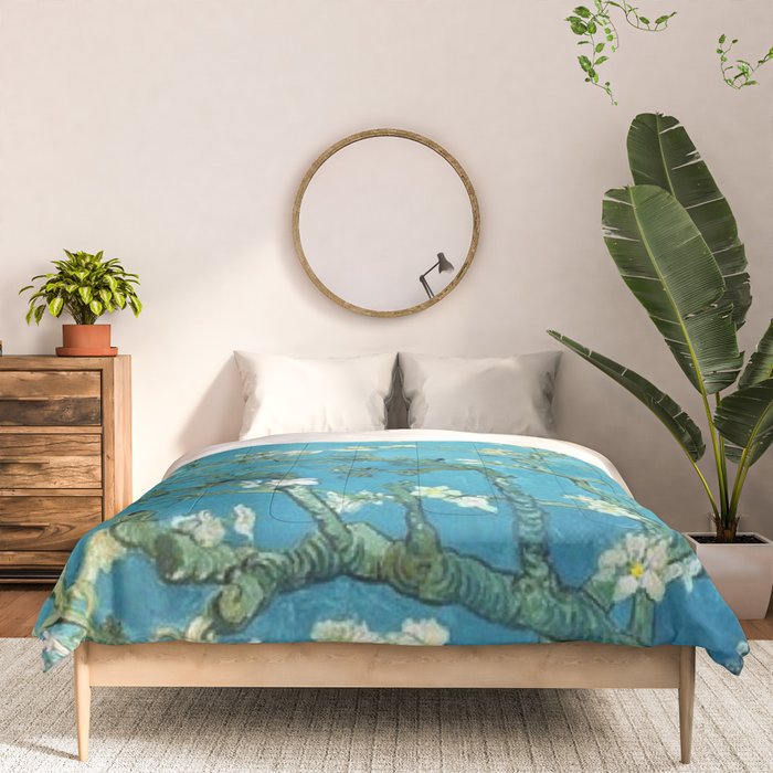Vincent van Gogh Blossoming Almond Tree (Almond Blossoms) Light Blue Comforter Gallery Image 3