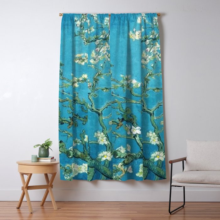Vincent van Gogh Blossoming Almond Tree (Almond Blossoms) Light Blue Window Curtain Gallery Image 1