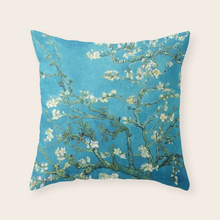 Vincent van Gogh Blossoming Almond Tree (Almond Blossoms) Light Blue Throw Pillow Gallery Image 6