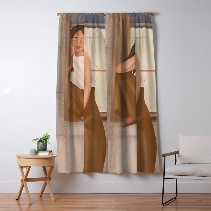 Girl sitting on the window Window Curtain Gallery Image 1