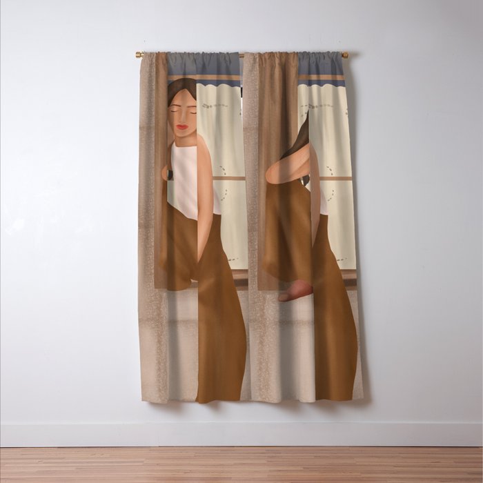 Girl sitting on the window Window Curtain Gallery Image 3