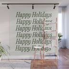 Happy Holidays Muted Green On Cream Wall Mural Gallery Image 1