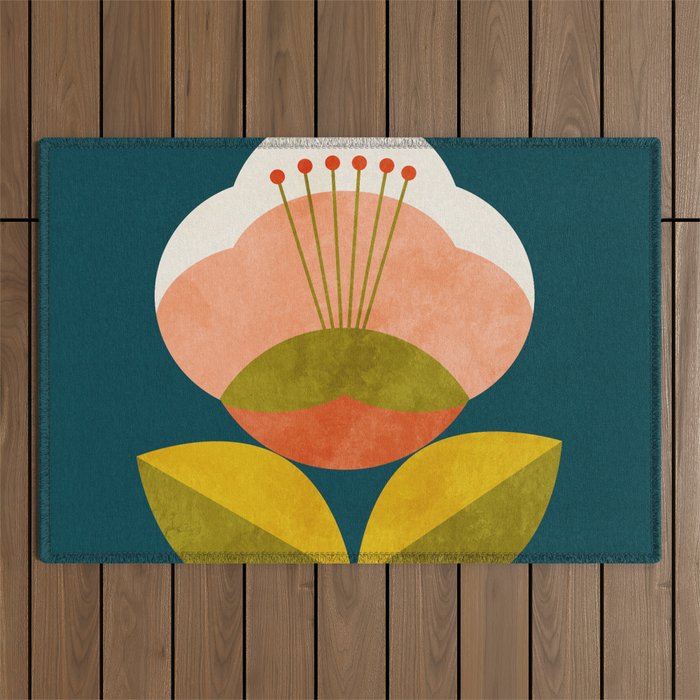 retro midcentury flower Outdoor Rug Gallery Image 1