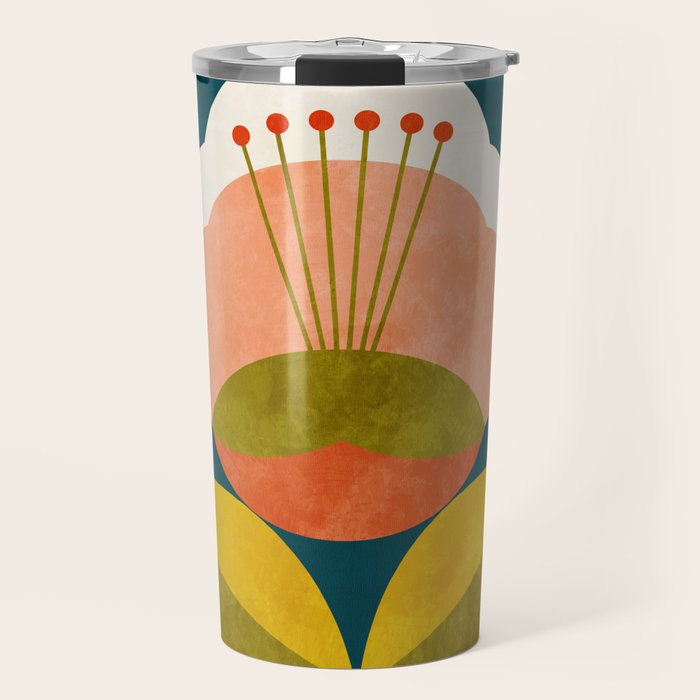 retro midcentury flower Travel Mug Gallery Image 1