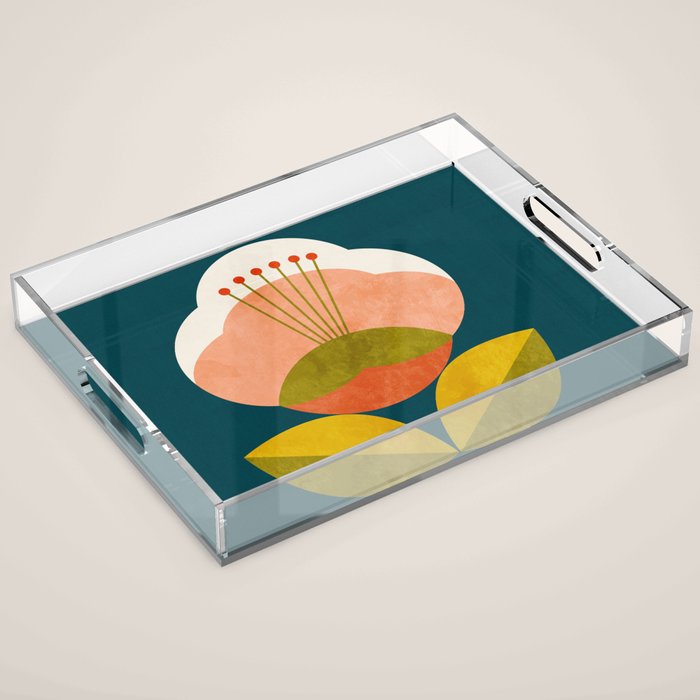 retro midcentury flower Acrylic Tray Gallery Image 1