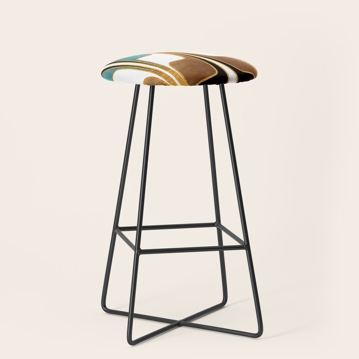 Mid Century Modern Liquid Watercolor Abstract / Faux Gold, Ocean Blue Teal, Brown, Black, White/ V1 Stool Gallery Image 1