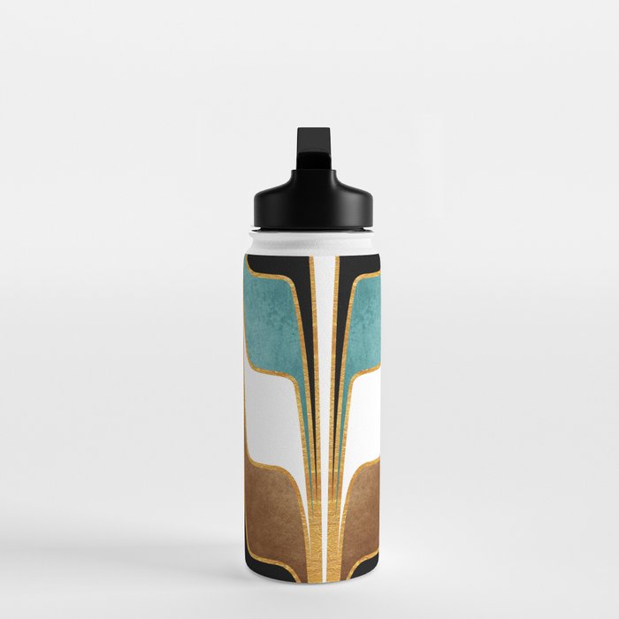 Mid Century Modern Liquid Watercolor Abstract / Faux Gold, Ocean Blue Teal, Brown, Black, White/ V1 Water Bottle Gallery Image 3