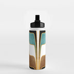 Mid Century Modern Liquid Watercolor Abstract / Faux Gold, Ocean Blue Teal, Brown, Black, White/ V1 Water Bottle Gallery Image 2