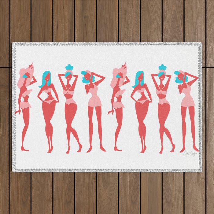 Beach Bombshells - Cyan & Coral Palette Outdoor Rug Gallery Image 1