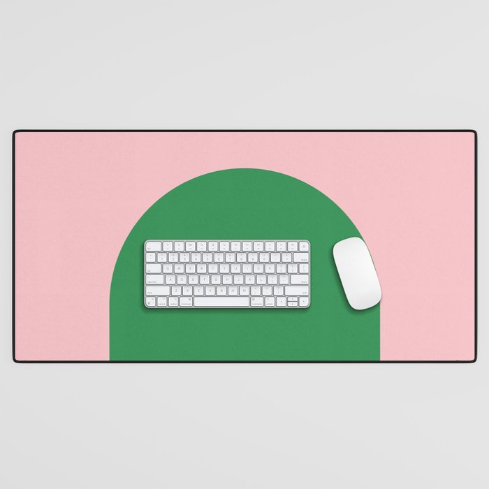 Minimal Modern Archway Color Block in Pink and Green Desk Mat Gallery Image 1