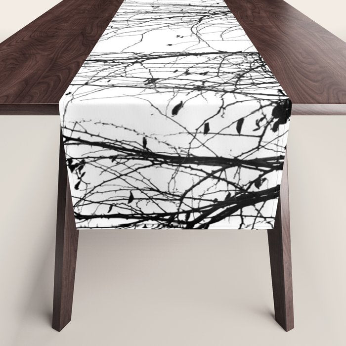 Black white tree branch bird nature pattern Table Runner Gallery Image 1