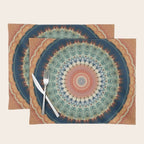 Dark Indigo Blue Orange Mandala Placemat Gallery Image 1
