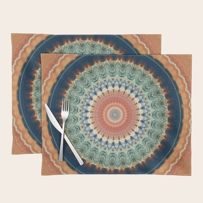 Dark Indigo Blue Orange Mandala Placemat Gallery Image 1
