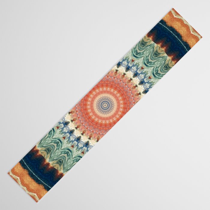 Dark Indigo Blue Orange Mandala Table Runner Gallery Image 3