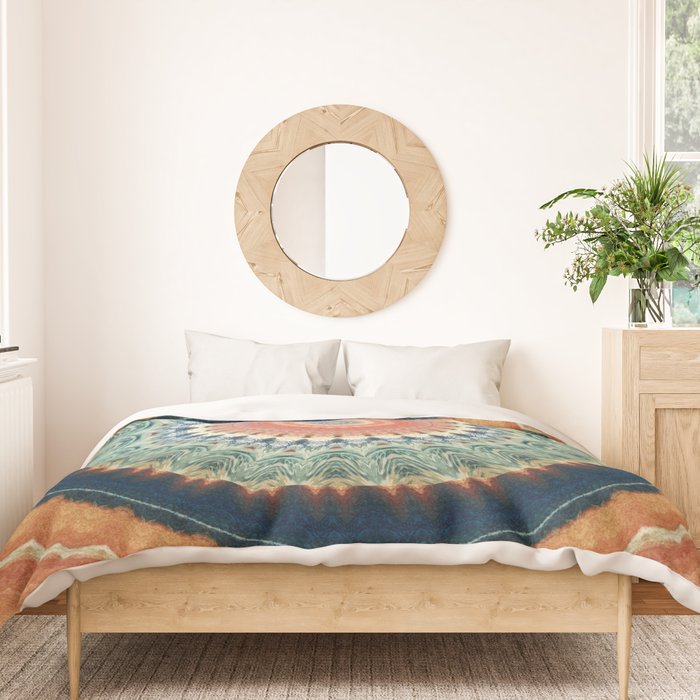 Dark Indigo Blue Orange Mandala Duvet Cover Gallery Image 3