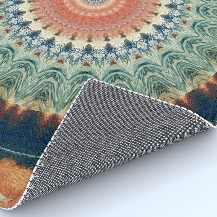 Dark Indigo Blue Orange Mandala Rug Gallery Image 4