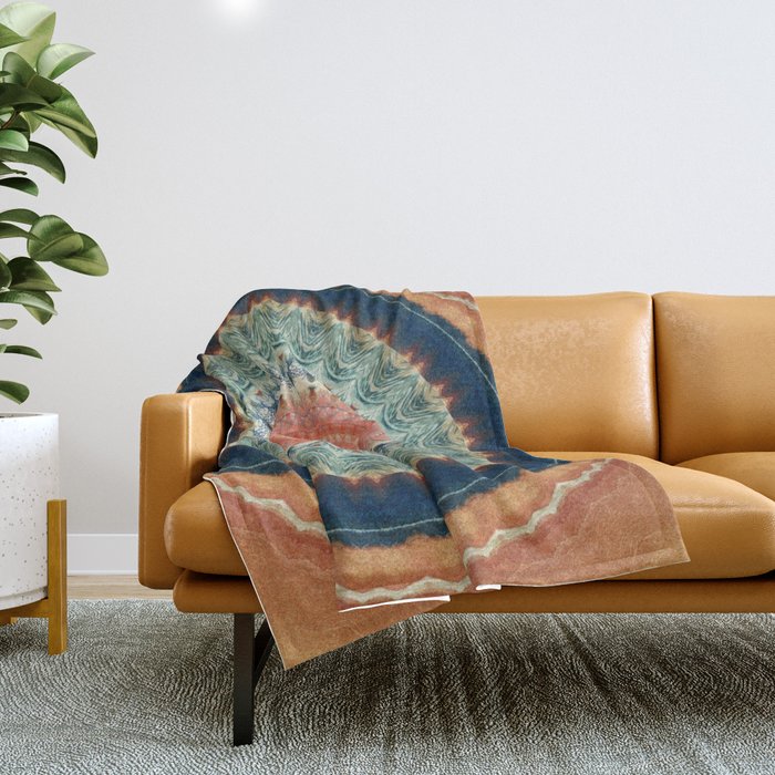 Dark Indigo Blue Orange Mandala Throw Blanket Gallery Image 1