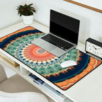Dark Indigo Blue Orange Mandala Desk Mat Gallery Image 2