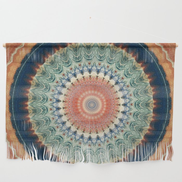 Dark Indigo Blue Orange Mandala Wall Hanging Gallery Image 1