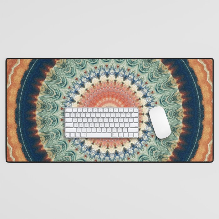 Dark Indigo Blue Orange Mandala Desk Mat Gallery Image 1