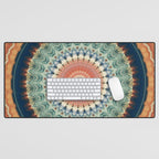 Dark Indigo Blue Orange Mandala Desk Mat Gallery Image 1