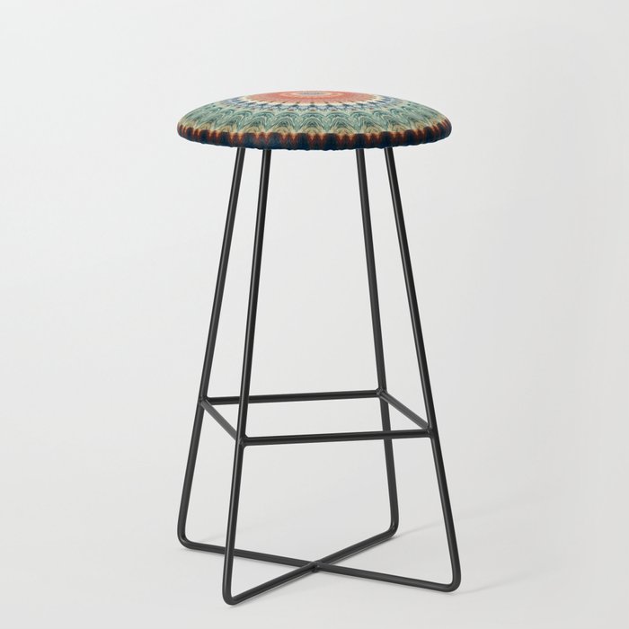 Dark Indigo Blue Orange Mandala Stool Gallery Image 1