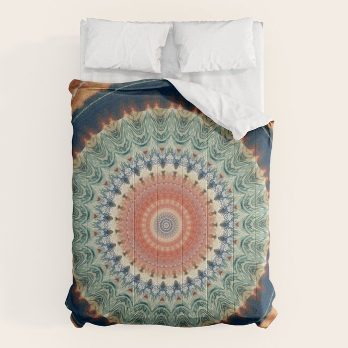 Dark Indigo Blue Orange Mandala Comforter Gallery Image 1