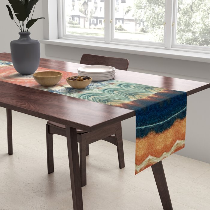 Dark Indigo Blue Orange Mandala Table Runner Gallery Image 2