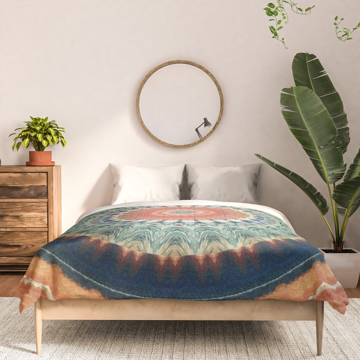 Dark Indigo Blue Orange Mandala Comforter Gallery Image 3