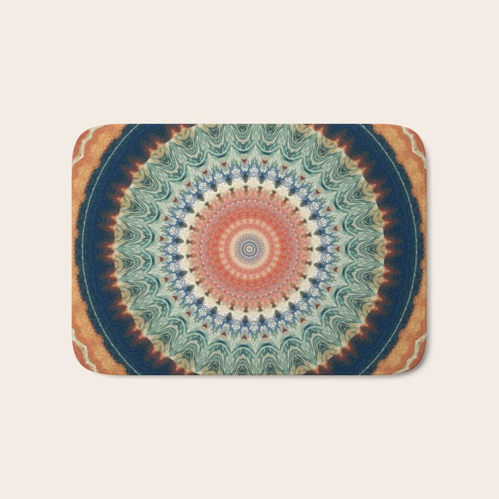 Dark Indigo Blue Orange Mandala Bath Mat Gallery Image 1