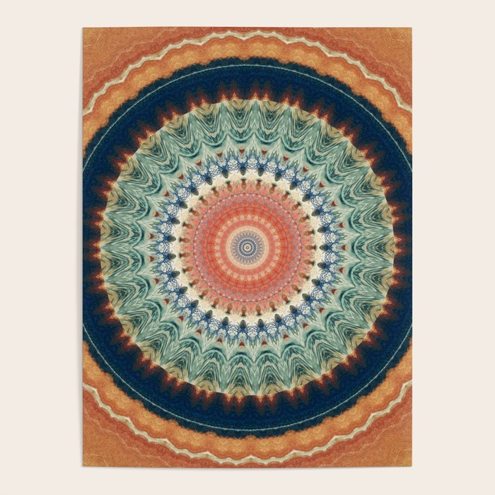 Dark Indigo Blue Orange Mandala Poster Gallery Image 4