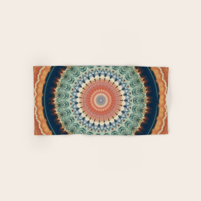 Dark Indigo Blue Orange Mandala Bath Towel Gallery Image 1