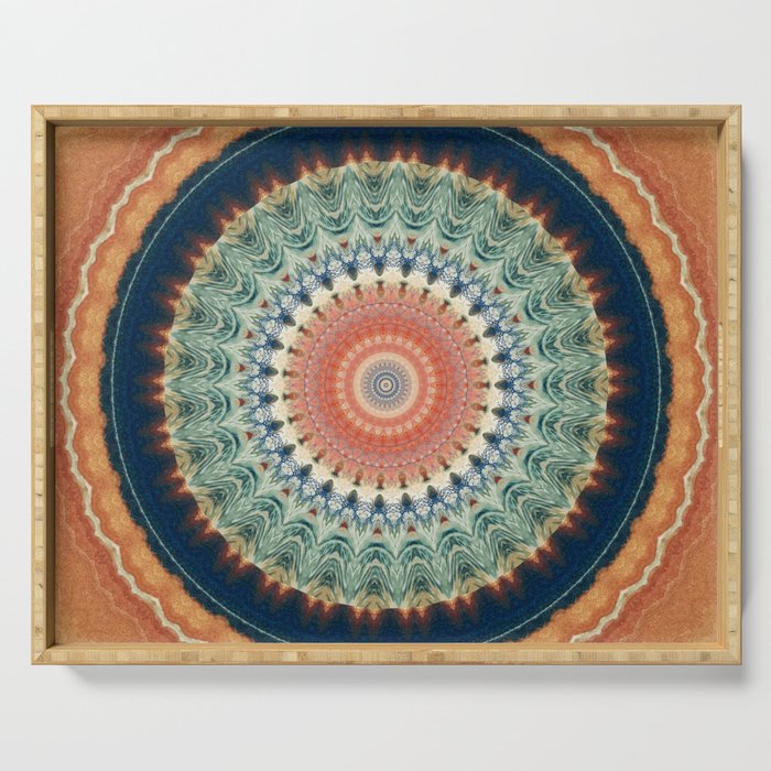 Dark Indigo Blue Orange Mandala Serving Tray Gallery Image 1