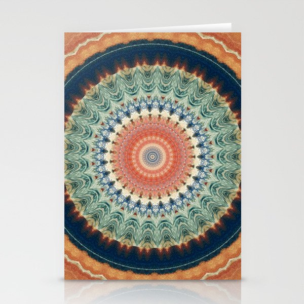 Dark Indigo Blue Orange Mandala Stationery Card Gallery Image 1