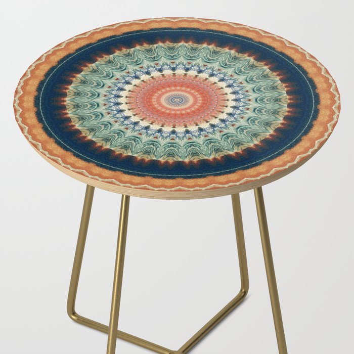Dark Indigo Blue Orange Mandala Side Table Gallery Image 2