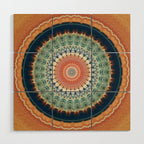 Dark Indigo Blue Orange Mandala Wood Wall Art Gallery Image 1