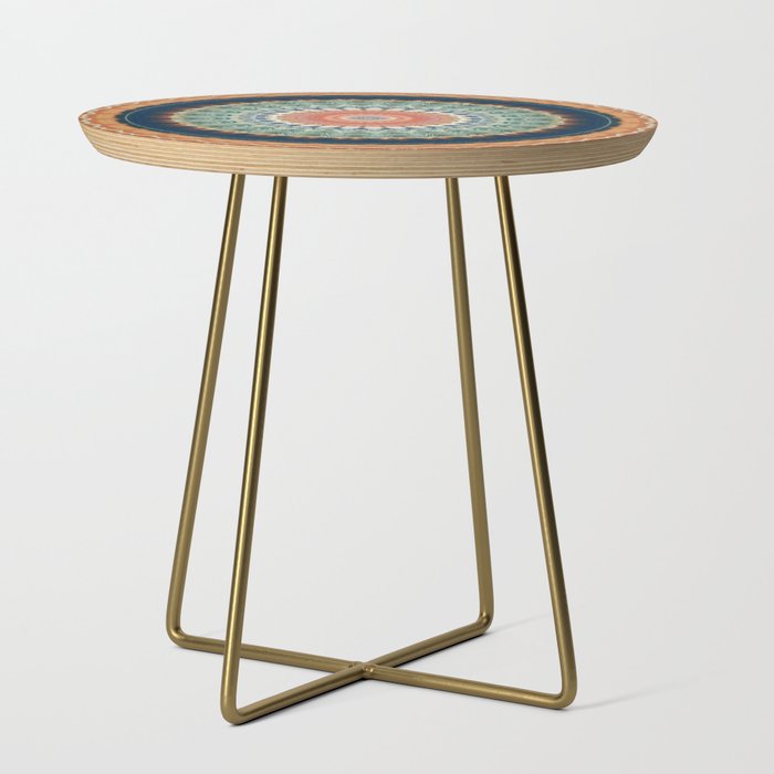 Dark Indigo Blue Orange Mandala Side Table Gallery Image 1