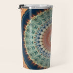 Dark Indigo Blue Orange Mandala Travel Mug Gallery Image 3