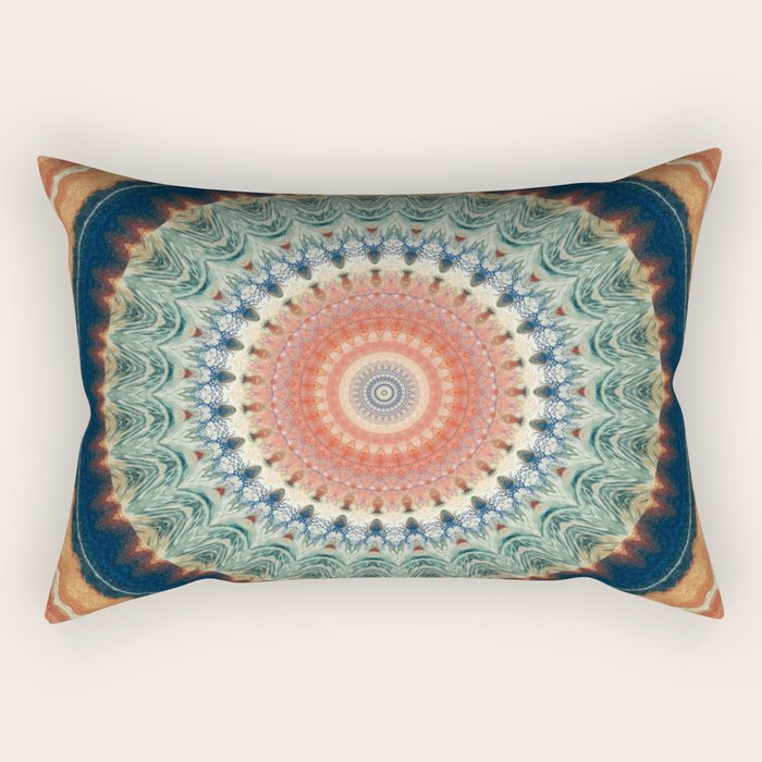 Dark Indigo Blue Orange Mandala Rectangular Pillow Gallery Image 1