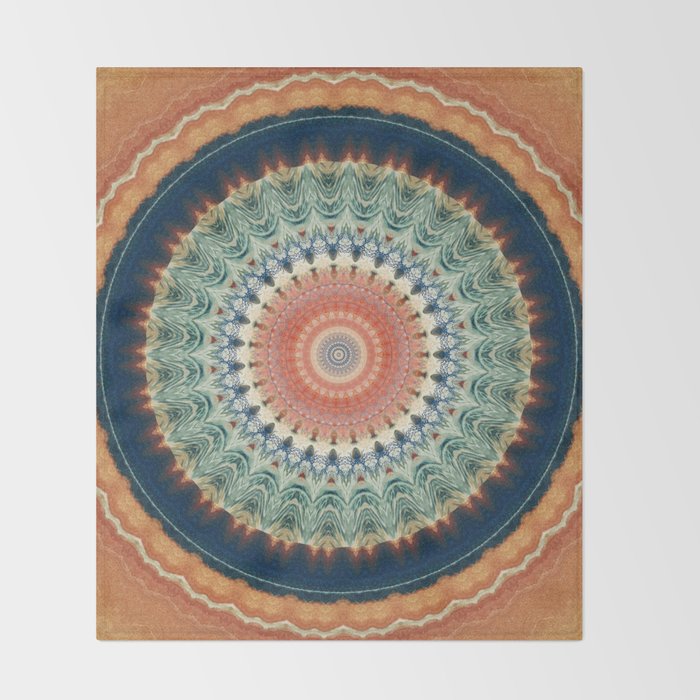 Dark Indigo Blue Orange Mandala Throw Blanket Gallery Image 2