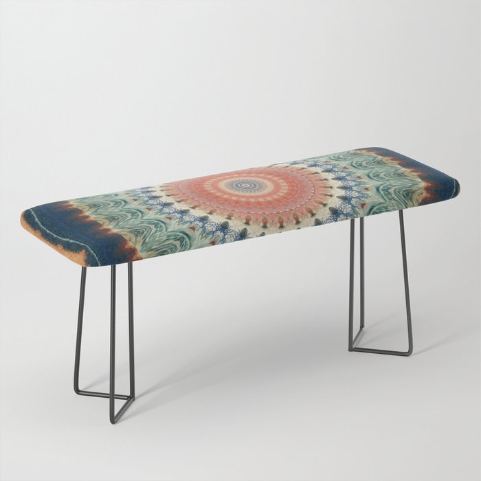 Dark Indigo Blue Orange Mandala Bench Gallery Image 1